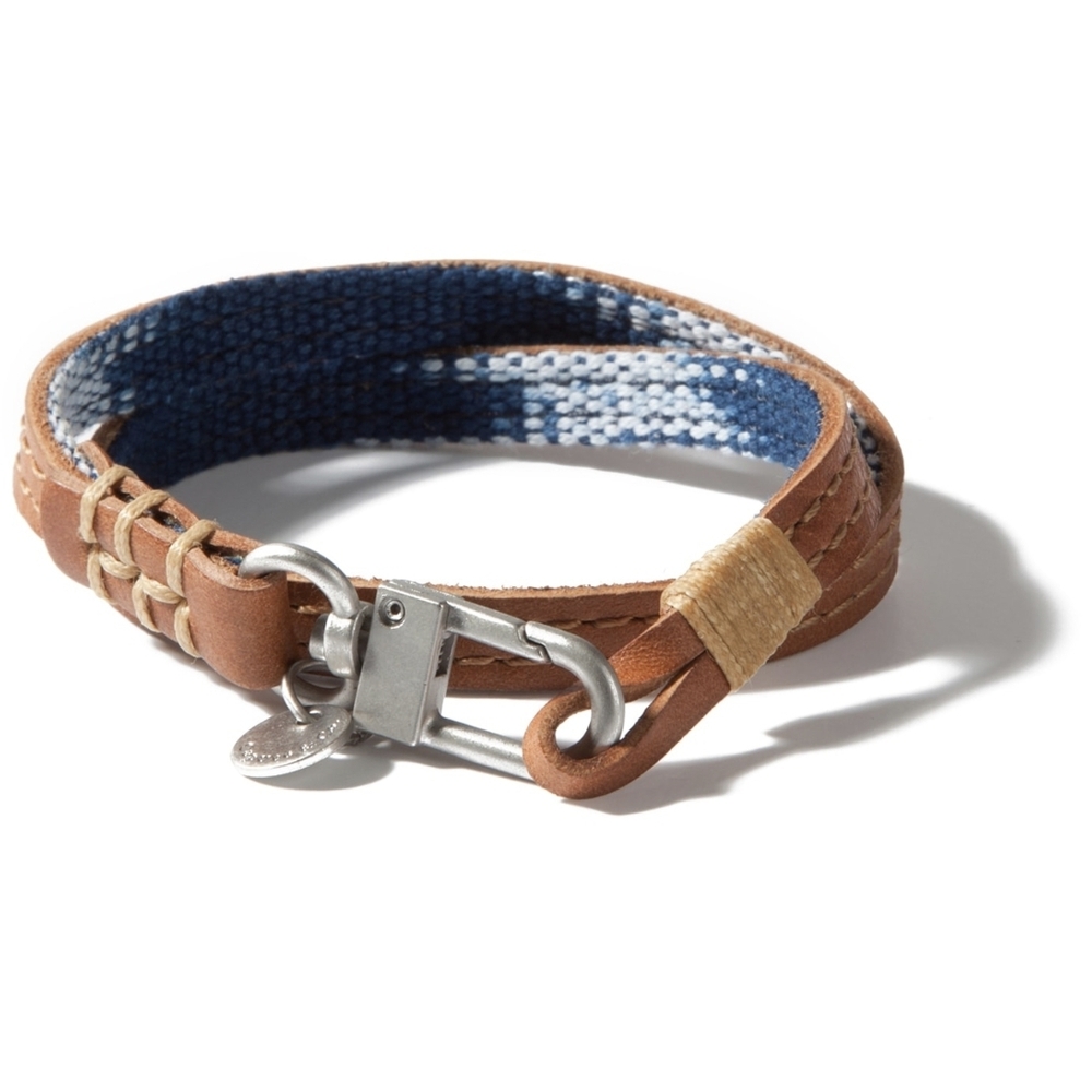 Caputo & Co Navy/Natural Reversible Leather/Textile Bracelet